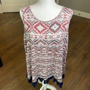 Navy blue and red geometric tank top. Size 2x. Very lightweight material.